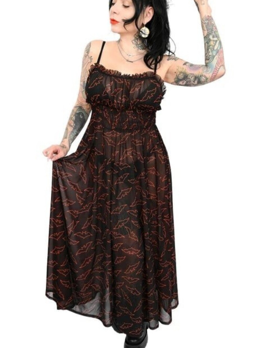 Foxblood Mesh Bat Maxi Dress